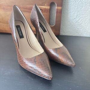 WHBM Olivia Leather Exotic Print Heels Whiskey Brown Pump Women’s Size 8M